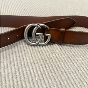 Brown Leather Belt with Silver Buckle